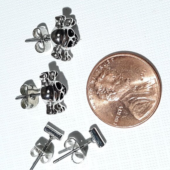 Cross Bones & Bar Stainless Steel Stud Pierced Earrings 2 Pairs - Picture 7 of 7